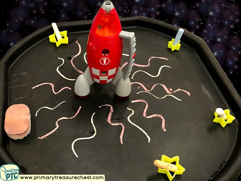 Space - Stars - Rocket Themed Mark Making Pre-Writing Patterns Letter Formation Multi-sensory Jumbo Chalks Tuff Tray Ideas and Activities