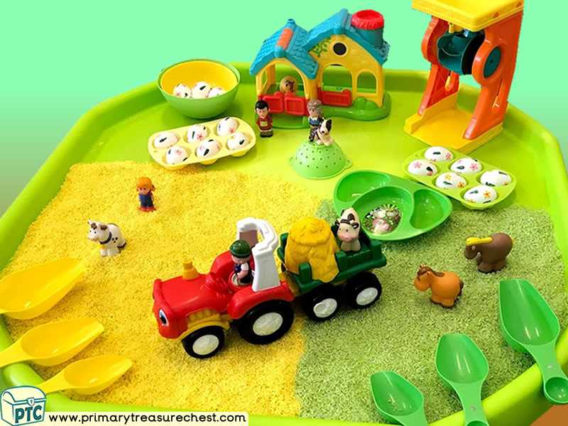 Farm Animals - Farm - Foods - Harvest - Growing Themed Small World Multi-sensory Coloured Rice Tuff Tray Ideas and Activities