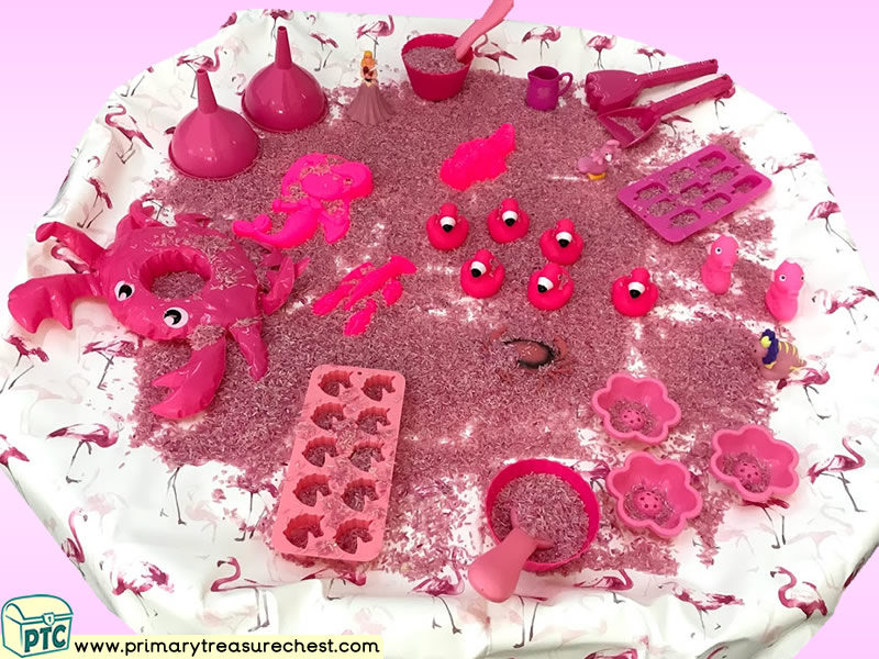 Colour Pink - Colour Recognition Themed Discovery Multi-sensory - Coloured Rice Tuff Tray Ideas and Activities