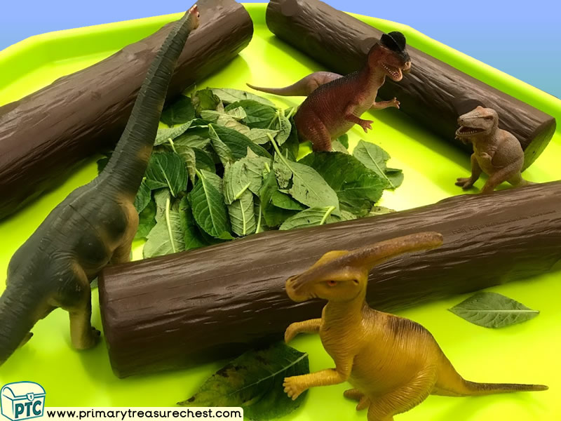 Dinosaur Themed Small World Play Multi-sensory - Leaves Tuff Tray Ideas and Activities