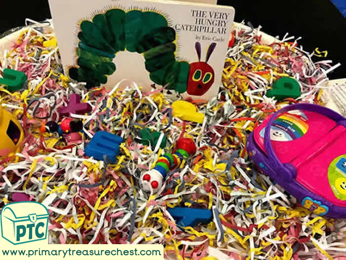 Animals the Very Hungry Caterpillar Phonics Area Role Play Sensory Play - Spot Tray - Tuff Tray Ideas Early Years / Nursery / Primary 