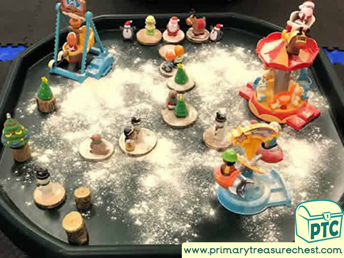 Birds eye view  flour small world snow tuff tray for Toddlers-EYFS Children 