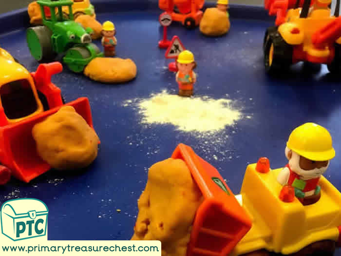 Transport Themed Small World Playdough Building Site - Role Play Sensory Play- Tuff Tray Ideas Early Years / Nursery / Primary