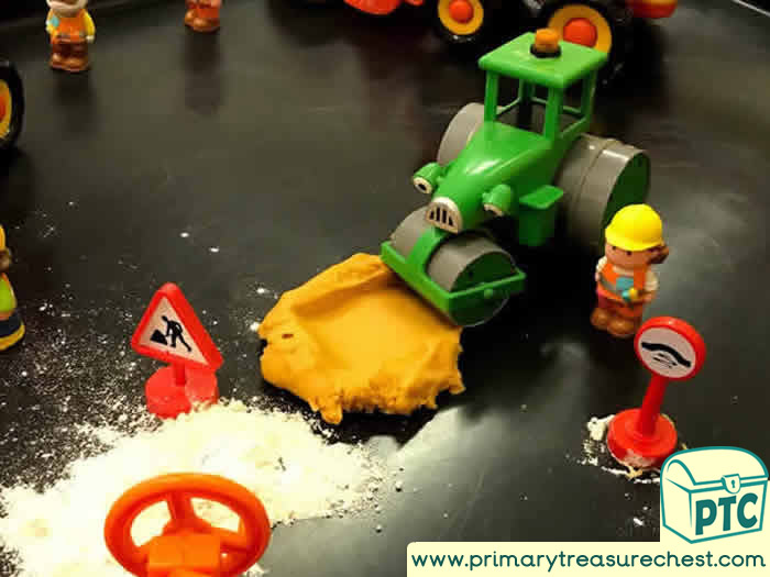 Transport Themed Playdough Building Site - Construction - Role Play Sensory Play- Tuff Tray Ideas Early Years / Nursery / Primary