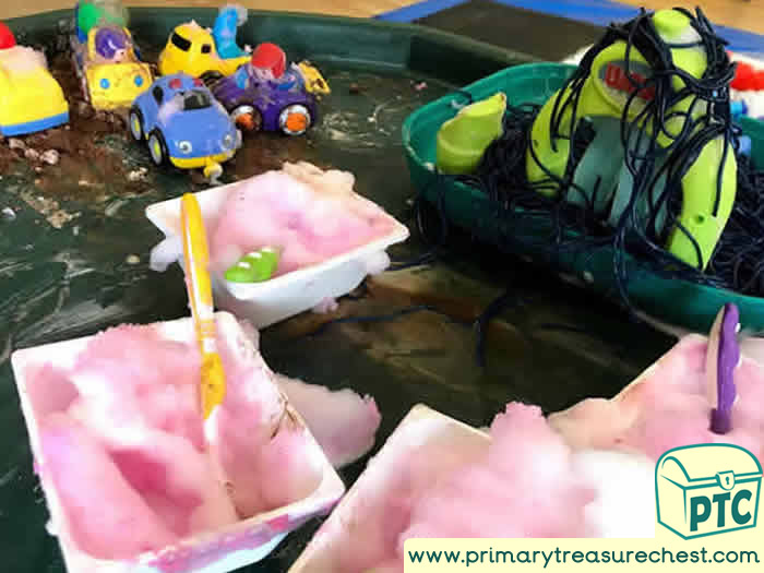 Car Wash Discovery Investigation Area Role Play  Sensory Play - Tuff Tray Ideas Early Years / Nursery / Primary 