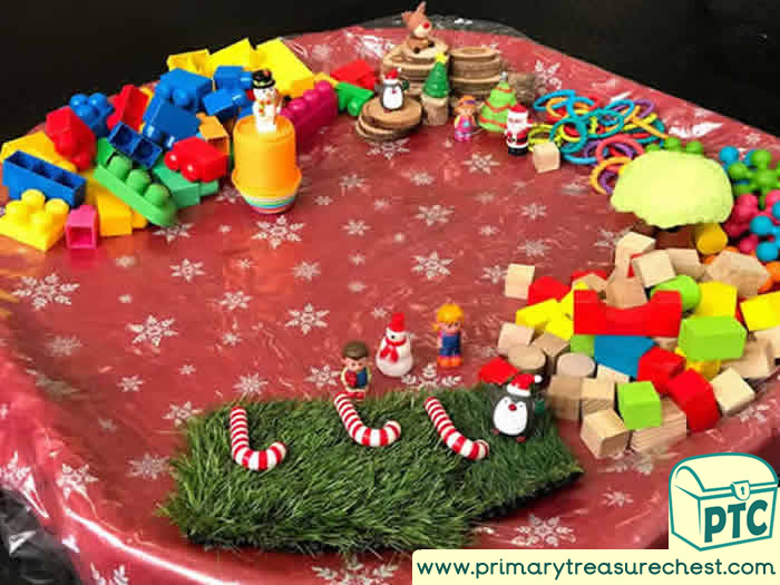 Christmas Construction Small World - Role Play Sensory Play - Tuff Tray Ideas Early Years / Nursery / Primary