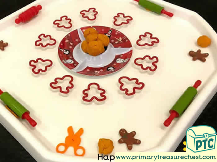 Christmas Gingerbread Man Sensory Play dough - Role Play Sensory Play - Tuff Tray Ideas Early Years / Nursery / Primary