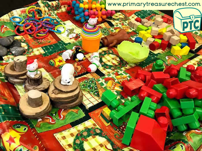 Christmas Construction Small World - Role Play Sensory Play - Tuff Tray Ideas Early Years / Nursery / Primary