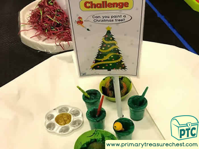 Christmas Tree Creative Area Challenge - Role Play Sensory Play - Tuff Tray Ideas Early Years / Nursery / Primary