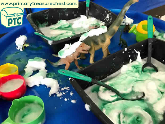 DINOSAUR Water Green Swomp tuff tray idea with crazy soap
