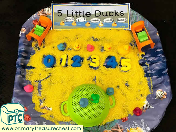 Five Little Ducks Song Small World Sensory Number Play - Role Play Play Dough Sensory Play - Tuff Tray Ideas Early Years / Nursery / Primary