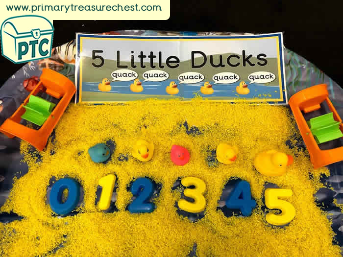 Five Little Ducks Song Small World Sensory Number Play - Role Play Play Dough Sensory Play - Tuff Tray Ideas Early Years / Nursery / Primary