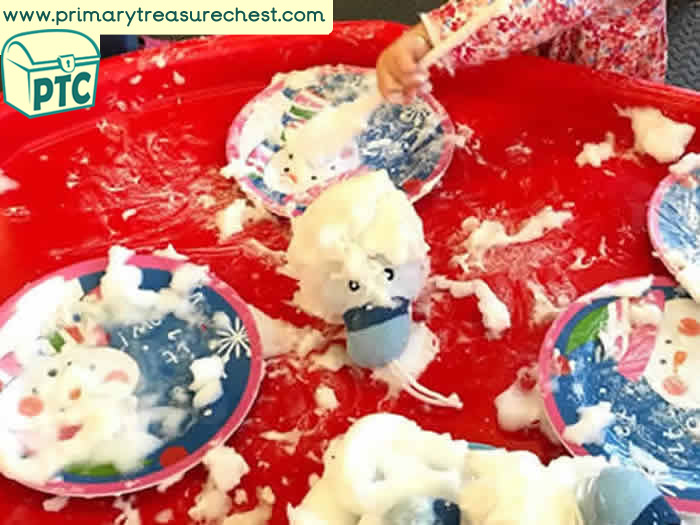 Foam snowman tuff tray- Role Play Sensory Play - Tuff Tray Ideas Early Years / Nursery / Primary