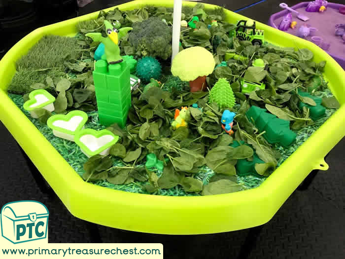 GREEN Themed sensory small world play  -  activity ideas - Role Play  Sensory Play - Tuff Tray Ideas Early Years – Tuff Spot / Nursery / Primary