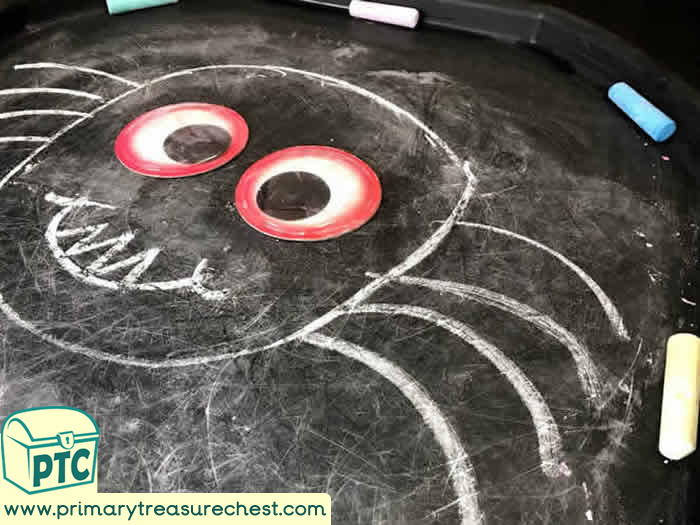 Halloween Chalk Area  Tuff Tray - Role Play Sensory Play - Spot Tray - Tuff Tray Ideas Early Years / Nursery / Primary 