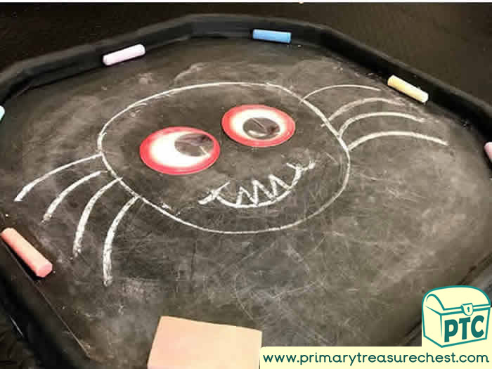 Halloween Chalk Area  Tuff Tray - Role Play Sensory Play - Spot Tray - Tuff Tray Ideas Early Years / Nursery / Primary 