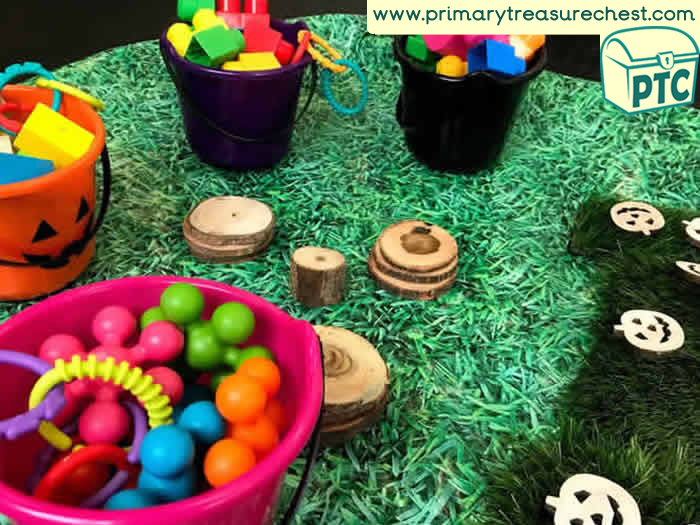 Halloween Construction Area Tuff Tray - Role Play  Sensory Play - Spot Tray - Tuff Tray Ideas Early Years / Nursery / Primary 