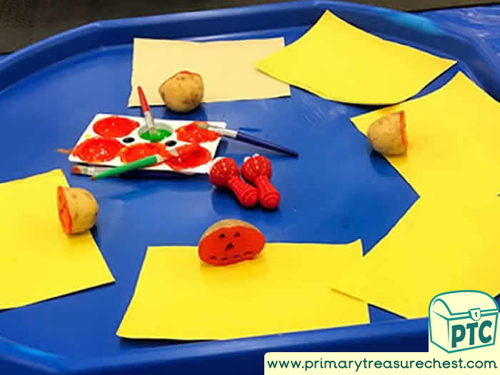 Halloween Creative Activity Potato Printing  - Role Play Sensory Play - Tuff Tray Ideas Early Years / Nursery / Primary 