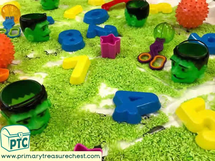 Halloween Frank close up Numbers - Role Play Sensory Play - Tuff Tray Ideas Early Years / Nursery / Primary 