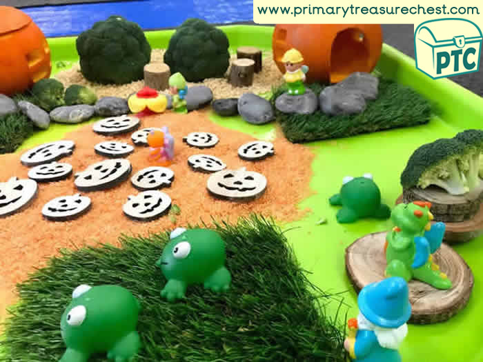 Halloween Frogs small world Role Play Sensory Play - Tuff Tray Ideas Early Years / Nursery / Primary 