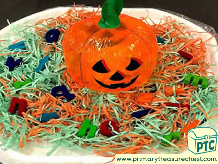 Halloween Pumpkin Paper Patch - Role Play Sensory Play - Tuff Tray Ideas Early Years / Nursery / Primary 