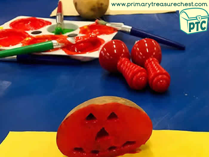 Halloween Pumpkin Potato printing Role Play Sensory Play - Tuff Tray Ideas Early Years / Nursery / Primary 