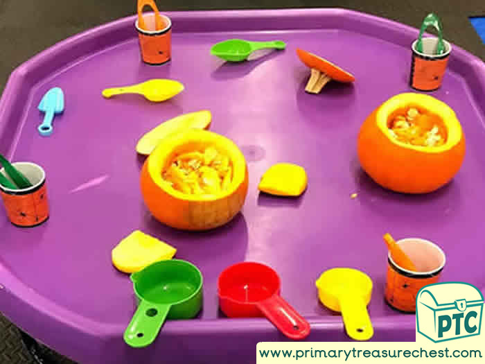 Halloween Pumpkin discovery Station - Role Play Sensory Play - Tuff Tray Ideas Early Years / Nursery / Primary 