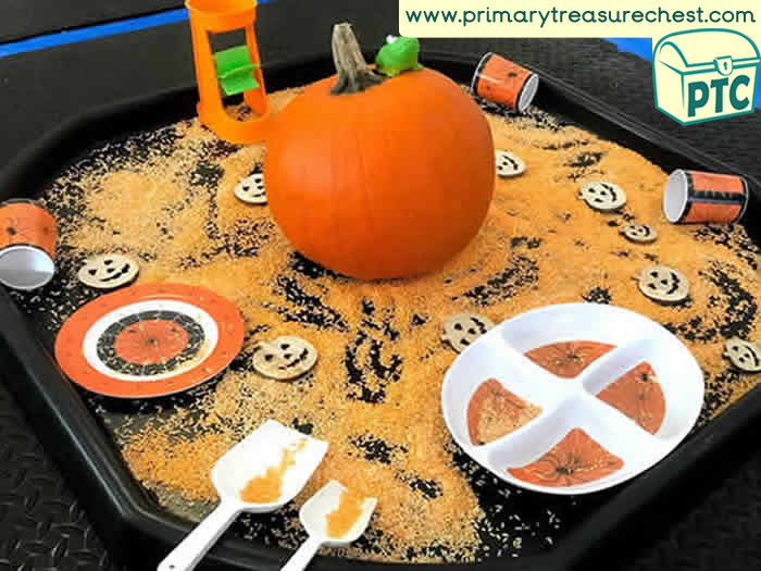 Halloween Pumpkin Patch Role Play Tuff Tray - Role Play  Sensory Play - Spot Tray - Tuff Tray Ideas Early Years / Nursery / Primary 