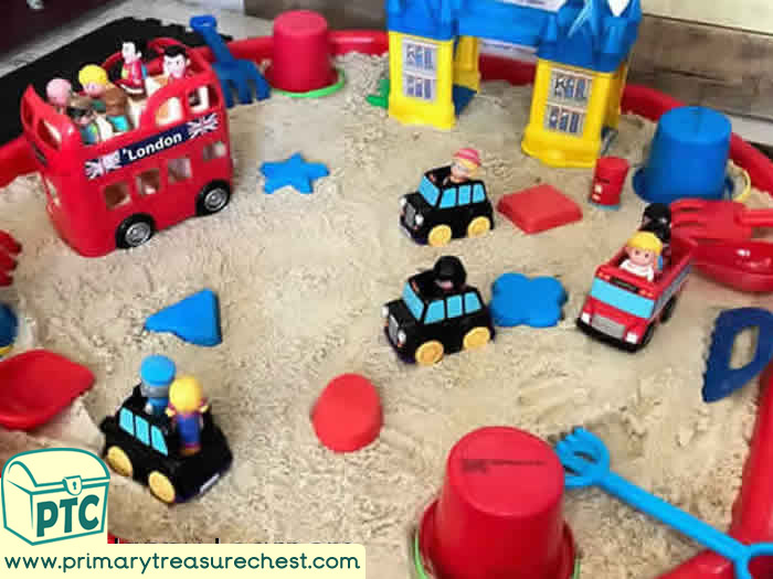 London Transport - Taxi - Sand Tray Small World - Role Play Sensory Play - Tuff Tray Ideas Early Years / Nursery / Primary 