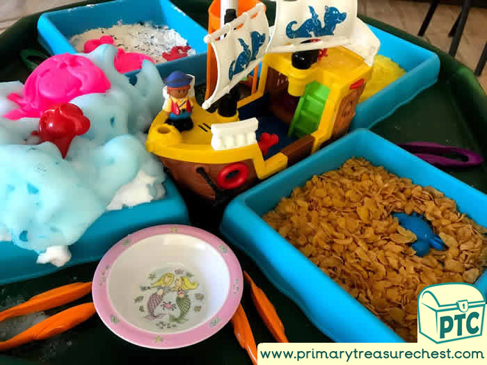 Pirate themed Discovery textures area - Role Play Sensory Play - Tuff Tray Ideas Early Years – Tuff Spot / Nursery / Primary