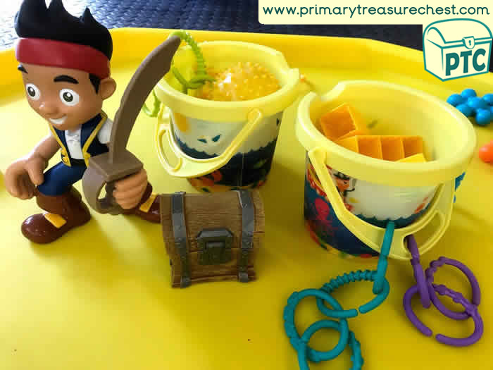 Pirates Treasure Themed Construction Play - Role Play  Sensory Play - Tuff Tray Ideas Early Years / Nursery / Primary 