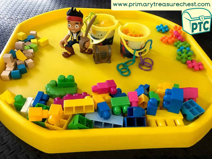 Pirates Treasure Themed Construction Play - Role Play  Sensory Play - Tuff Tray Ideas Early Years / Nursery / Primary 