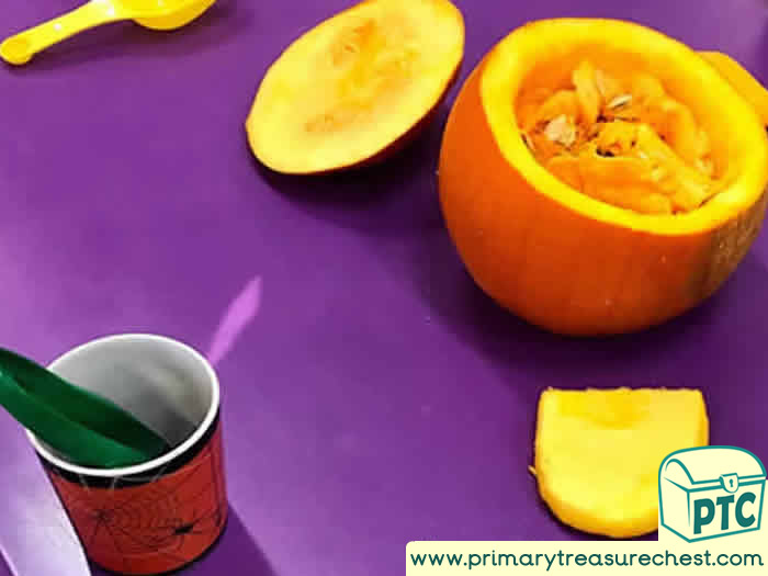 Pumpkin Discovery Tray Role Play Sensory Play - Tuff Tray Ideas Early Years / Nursery / Primary 
