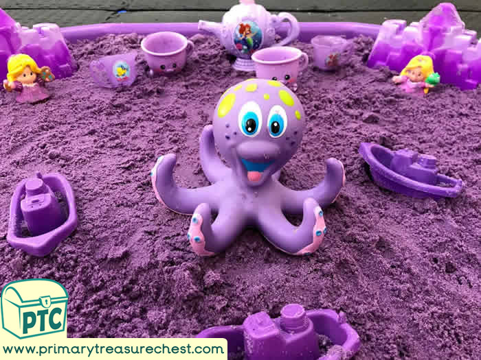 Purple themed Small world Sand Play -  activity ideas - Role Play  Sensory Play - Tuff Tray Ideas Early Years – Tuff Spot / Nursery / Primary
