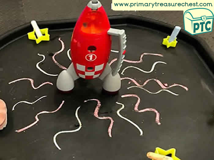 SPACE  Rocket Blast OFF Chalks - Role Play Sensory Play - Tuff Tray Ideas Early Years / Nursery / Primary