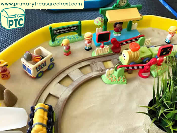 Sand Play Small World - Train Journey to the Seaside and ice creams -  Role Play  Sensory Play - Tuff Tray Ideas Early Years / Nursery / Primary 