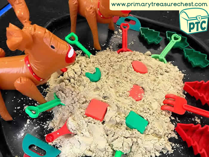 Santa's Reindeer Christmas Sand Play - Role Play Sensory Play - Tuff Tray Ideas Early Years / Nursery / Primary