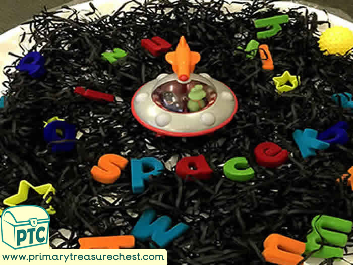 Spacehip themed Letter Sound Activity - Phonics - Space themed Tuff Tray Ideas Early Years / Nursery / Primary
