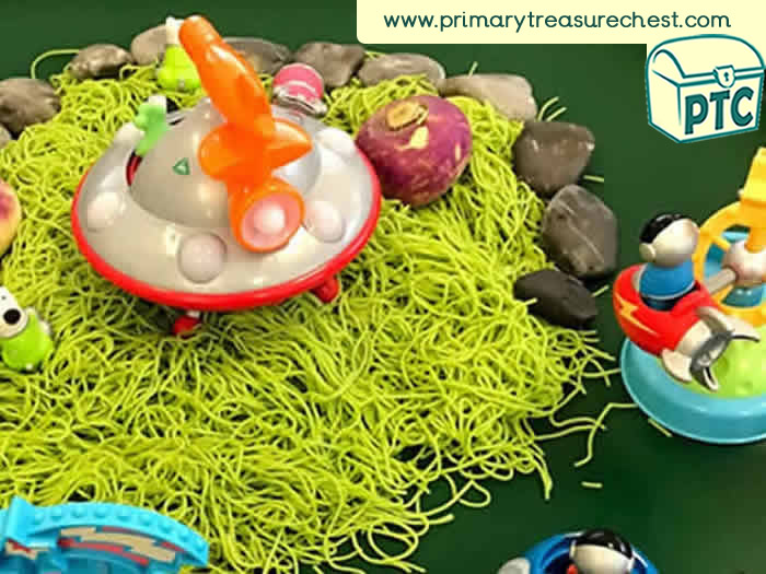 Space Small World sensory play - Role Play Sensory Play - Tuff Tray Ideas Early Years / Nursery / Primary