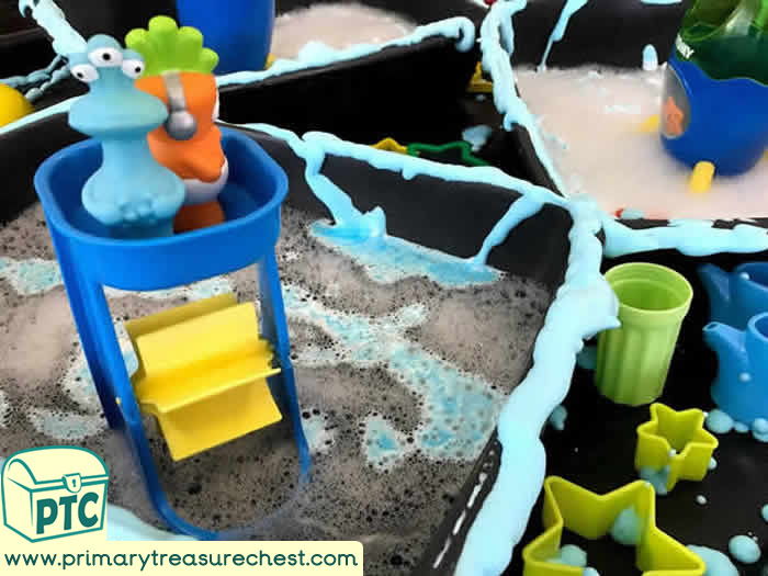 Space Water Play  Rockets and Stars tuff tray - Role Play Sensory Play - Tuff Tray Ideas Early Years / Nursery / Primary