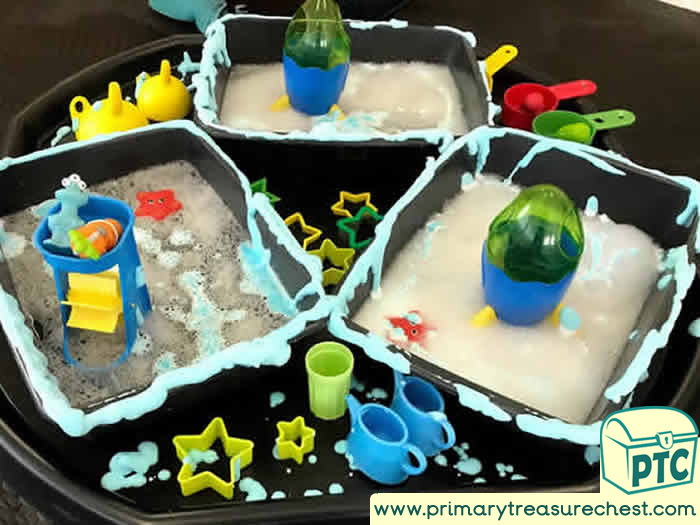 Space Water Play Rockets Small World tuff tray - Role Play Sensory Play - Tuff Tray Ideas Early Years / Nursery / Primary