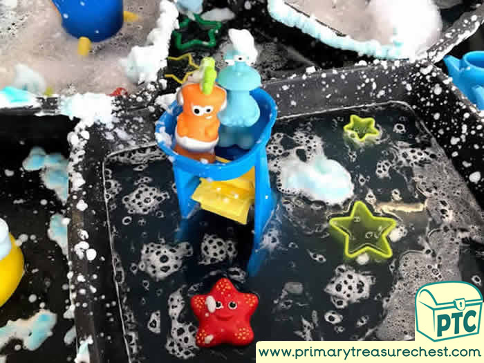 Space Water Play Rockets tuff tray - Role Play Sensory Play - Tuff Tray Ideas Early Years / Nursery / Primary