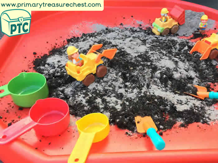 Transport Themed Playdough Construction / Building Site with diggers - Role Play Sensory Play- Tuff Tray Ideas Early Years / Nursery / Primary