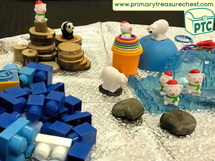Winter / Polar Bear themed Construction Play  - Role Play Sensory Play - Tuff Tray Ideas Early Years / Nursery / Primary