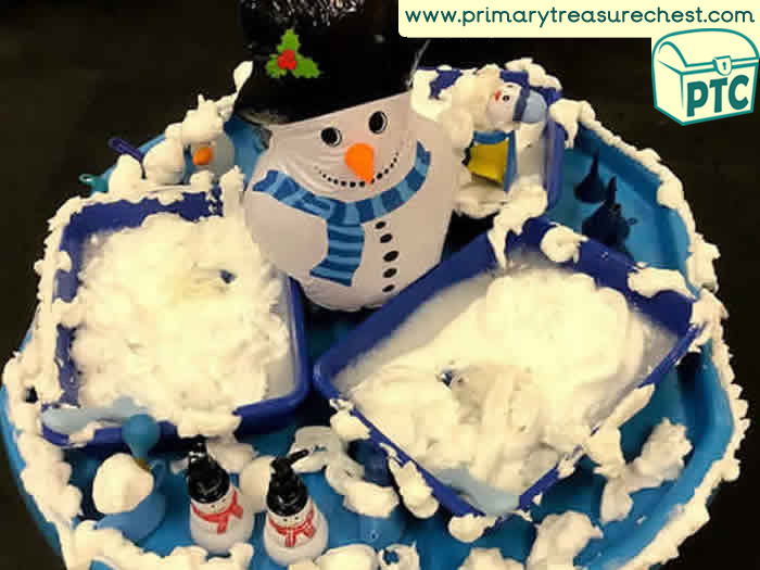 Winter Snowman Water and Foam Discovery  Activity Role Play Sensory Play - Tuff Tray Ideas Early Years / Nursery / Primary