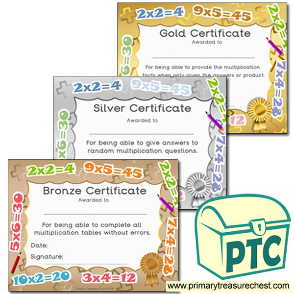 Bronze, Silver and Gold Certificates. 
