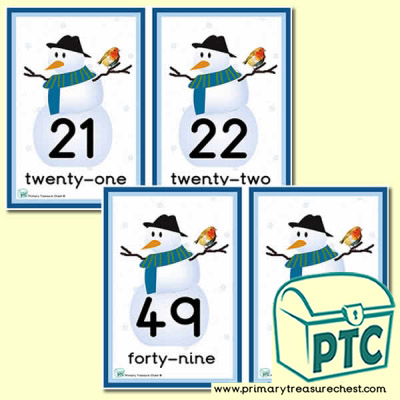 Snowman Themed Number Line 21 to 50