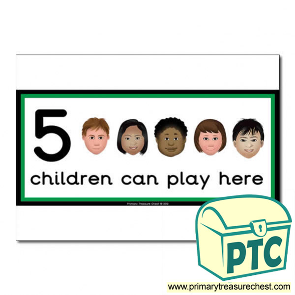 Irish Area Sign - Images of Faces - 5 children can play here - Classroom Organisation Poster