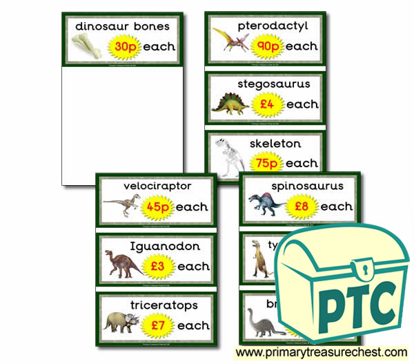 Dinosaur Role Play Shop Price Cards