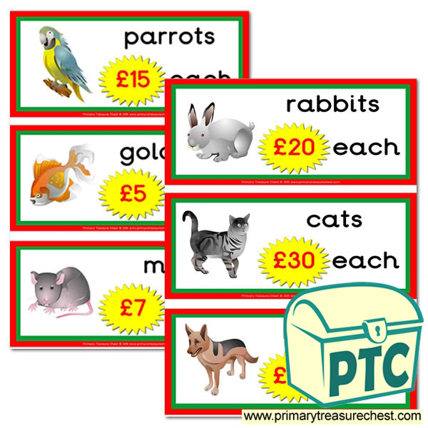 Pet Shop Role Play Prices Flashcards (21p to £99)